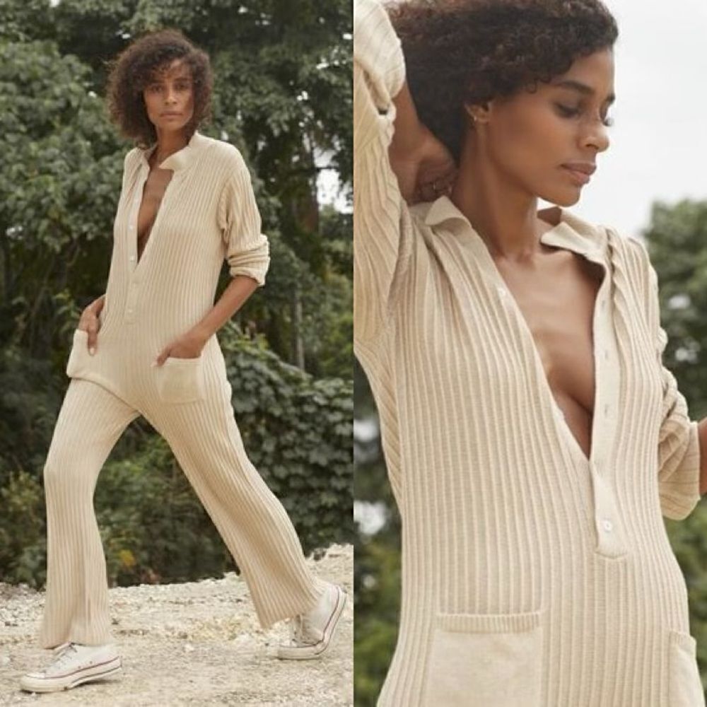 Rue Stiic Phoenix Cotton Tan Jumpsuit Long Sleeves Size S